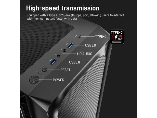 DARKROCK EC2 Black ATX Mid Tower PC Case with 4x120mm Black Fan, Type-C Ready, Tempered Glass Side Panel, up to 8 x 120mm Cooling Fans & 1 x 360mm...