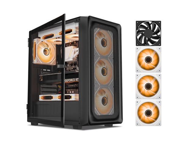 DARKROCK EC2 Black ATX Mid Tower PC Case with 3x120mm White Infinity Design F120 Fan & 1x120mm Black Fan, Type-C Ready, Tempered Glass Side Panel,...