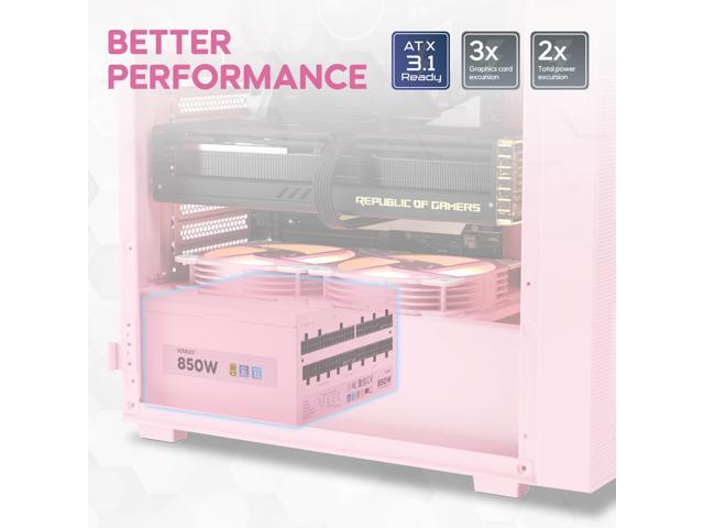 Vetroo 850W Power Supply Dual PCIe 5.1 ATX 3.1 Ready, 80 Plus Gold Full Modular, Quiet Operation with 120mm FDB Fan, 10-Year Warranty - Pink
