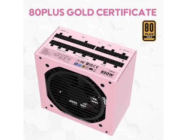 Vetroo 850W Power Supply Dual PCIe 5.1 ATX 3.1 Ready, 80 Plus Gold Full Modular, Quiet Operation with 120mm FDB Fan, 10-Year Warranty - Pink