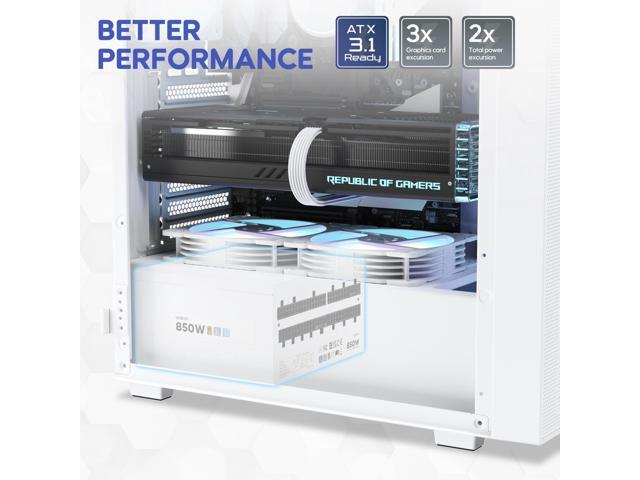 Vetroo 850W Power Supply Dual PCIe 5.1 ATX 3.1 Ready, 80 Plus Gold Full Modular, Quiet Operation with 120mm FDB Fan, 10-Year Warranty - White