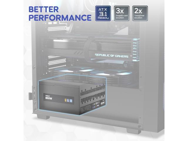 Vetroo 850W Power Supply Dual PCIe 5.1 ATX 3.1 Ready, 80 Plus Gold Full Modular, Quiet Operation with 120mm FDB Fan, 10-Year Warranty - Black