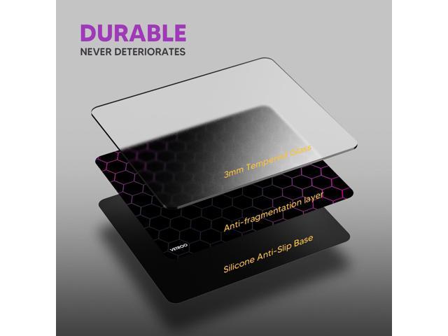 Vetroo GMP300 Tempered Glass Gaming Mouse Pad, Micro-Etched 3mm Tempered Glass with Silicone Anti-Slip Base, Multi-Layer Curing, Smooth Operation...