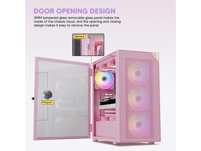 Vetroo AL800 Mid Tower ATX PC Computer Case - Door Opening Design Tempered Glass, Adjustable LED Strip, Pre-Installed ARGB & PWM FDB Fan in Rear,...