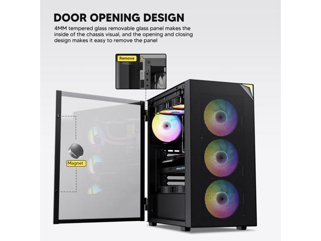 Vetroo AL800 Mid Tower ATX PC Computer Case - Door Opening Design Tempered Glass, Adjustable LED Strip, Pre-Installed ARGB & PWM FDB Fan in Rear,...