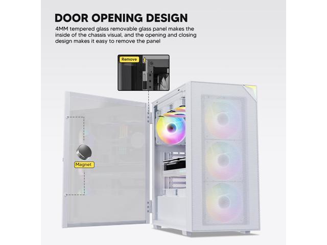 Vetroo AL800 Mid Tower ATX PC Computer Case - Door Opening Design Tempered Glass, Adjustable LED Strip, Pre-Installed ARGB & PWM FDB Fan in Rear,...