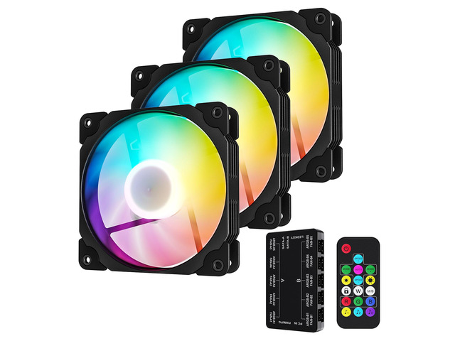 Vetroo 3 Pack 120mm ARGB & PWM Case Cooling Fans with Controller Computer PC Cooler Black Frame High Airflow High-Performance with 5V 3pin...