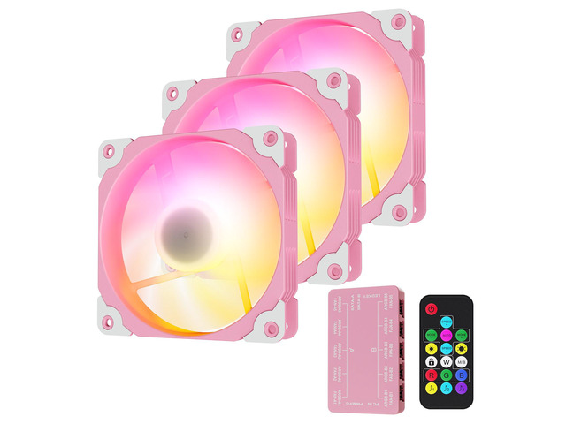 Vetroo 3 Pack 120mm ARGB & PWM Case Cooling Fans with Controller Computer PC Cooler Pink Frame High Airflow High-Performance with 5V 3pin...