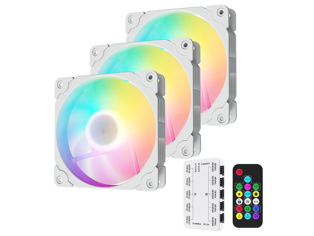 Vetroo 3 Pack 120mm ARGB & PWM Case Cooling Fans with Controller Computer PC Cooler White Frame High Airflow High-Performance with 5V 3pin...