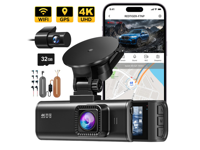 REDTIGER F7NP 4K Dash Cam Front and Rear, Hardwire Kit Included, STARVIS 2 Sensor WDR Night Vision, 170° Wide Angle, GPS & 5.8GHz Wi-Fi, 3.18' IPS...