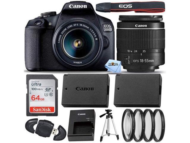 Canon EOS 2000D / Rebel T7 with EF-S 18-55mm III Lens + 64GB + EXT BATT Bundle