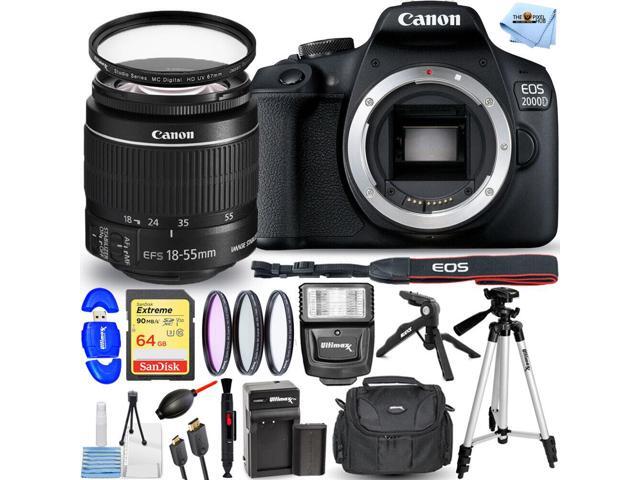 Canon EOS 2000D / Rebel T7 with 18-55mm IS II Lens + EXT BATT + 64GB Bundle