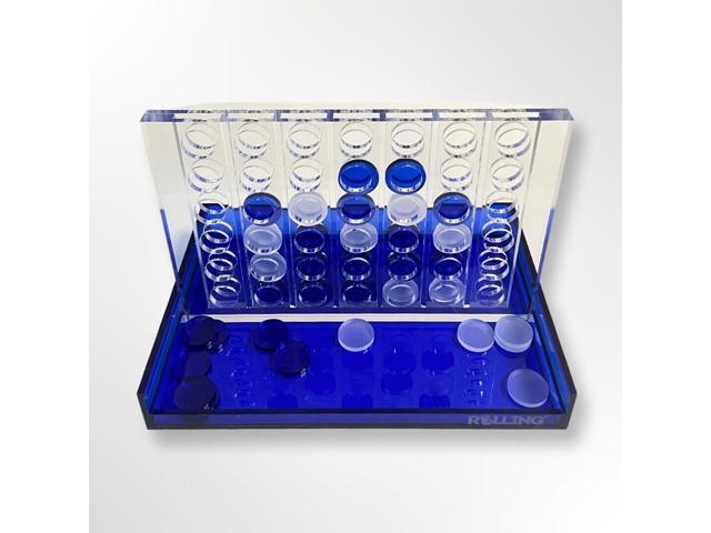 Lucite Acrylic Four in A Row Game Premium Connect 4 Board and Chips (Clear Blue)