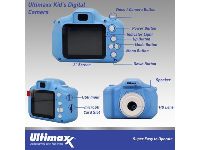 Ultimaxx Digital Video Recorder Camera (Blue) Kids Teens ages 8-12 Beginners with Games 32GB Micro SD Holiday Christmas Gift Kit