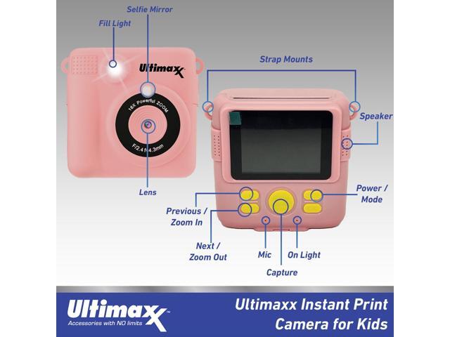 Ultimaxx Instant Print Camera for Kids Teens ages 8-12 Beginners with 3 Printing Paper Rolls 32GB Micro SD Holiday Christmas Gift