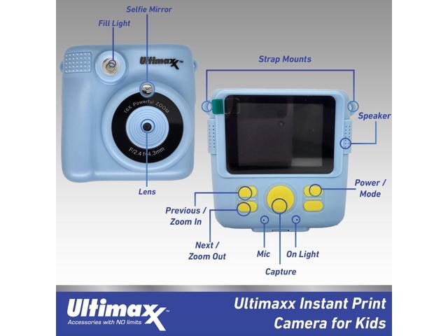 Ultimaxx Instant Print Camera (Blue) for Kids Teens ages 8-12 Beginners with 3 Printing Paper Rolls 32GB Micro SD Holiday Christmas Gift Bundle