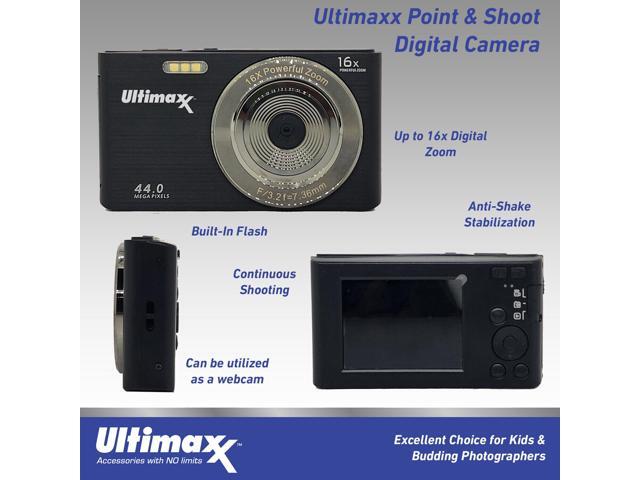 Ultimaxx 44MP Digital Compact Camera with 16x Digital Zoom w/ 32GB Card Bundle