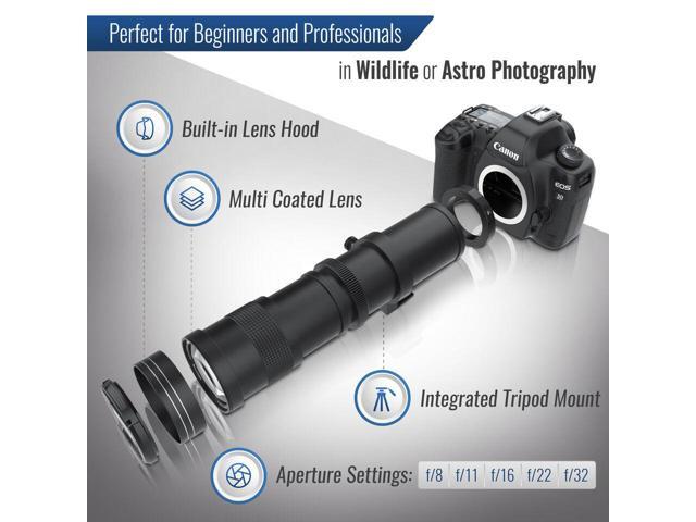 Ultimaxx 420-800mm f/8 Telephoto Zoom Lens + T-Mount for Canon 90D 80D 70D 77D