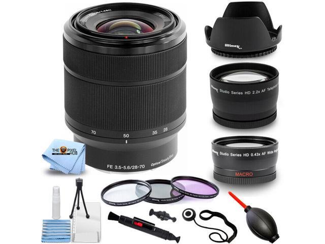 Sony FE 28-70mm f/3.5-5.6 OSS Lens (Black) + Telephoto and Wide Angle Lens Kit