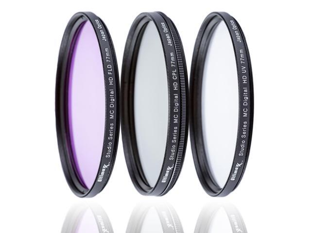ULTIMAXX 3PC 77mm CPL UV FLD + Case Kit for Canon Nikon Fuji Sony Camera