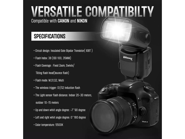 Universal Auto Flash w/ LCD Display by Ultimaxx, Slave Mode, Carry Pouch