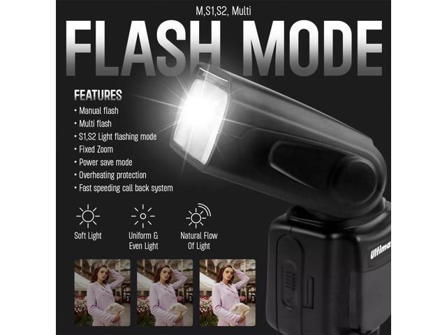 Universal Auto Flash w/ LCD Display by Ultimaxx - 8PC Accessory Bundle
