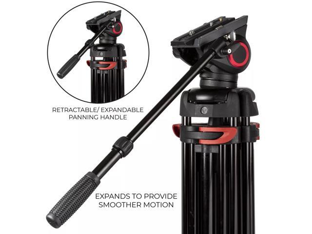 Portable Video Camera 72-inch 180cm 90 Degree Pivot Head Fluid Pan Tilt Tripod