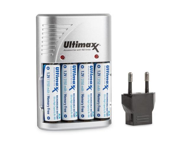 4X Rechargeable 3150mAh Ultra High Capacity AA NiMH Batteries with Charger