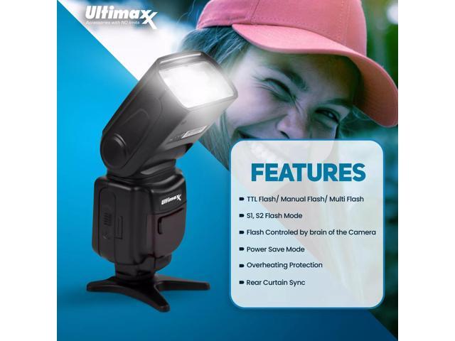 ULTIMAXX TTL Dedicated Slave Flash with LCD Swivel/Bounce & Case for Canon