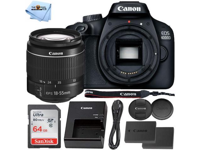 Canon EOS 4000D / Rebel T100 with EF-S 18-55mm III Lens + EXT BATT + 64GB Bundle