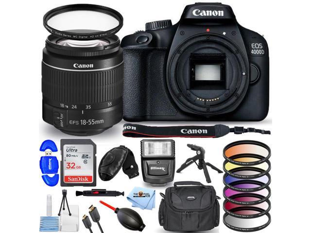 Canon EOS 4000D / Rebel T100 with EF-S 18-55mm III Lens 32GB Flash Tripod Bundle