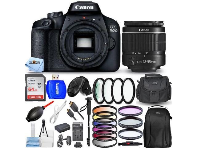 Canon EOS 4000D / Rebel T100 with 18-55mm Lens + 64GB + Filter Kit Bundle