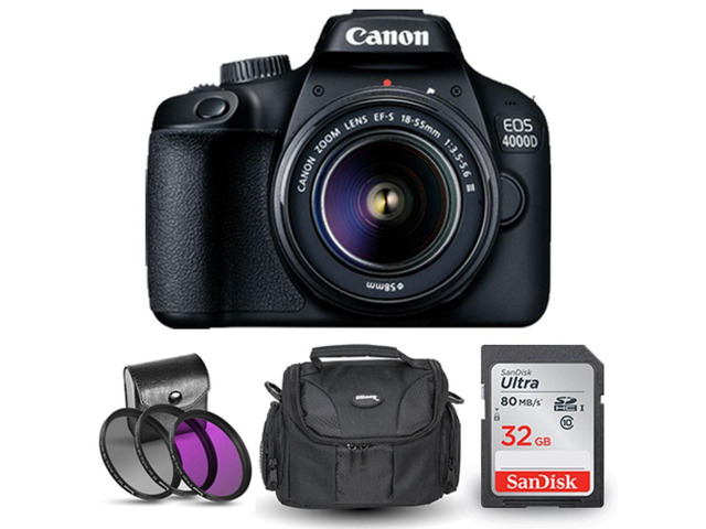 Canon EOS 4000D / Rebel T100 18-55mm III Lens with 32GB SD + Case + Filter Kit