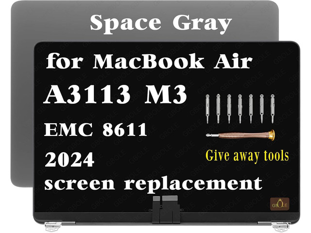 A3113 Screen Replacement for MacBook Air M3 A3113 2024 13.6 inch EMC 8611 MRXN3 MRXQ3 MRXV3LL/A MRXW3LL/A Full LED LCD Screen Display Assembly...