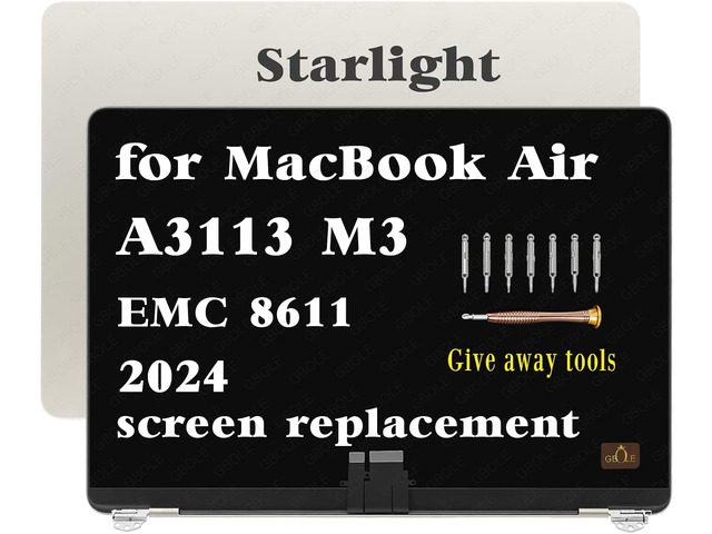 A3113 Screen Replacement for MacBook Air M3 A3113 2024 EMC 8611 13.6 inch MRXN3 MRXQ3 MRXV3LL/A MRXW3LL/A Full LED LCD Screen Display Assembly...