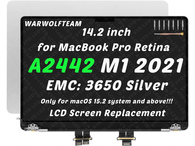 Compatible with MacBook Pro A2442 M1 Pro/Max 2021 EMC 3650 MKGP3 MKGQ3 MKGR3 MKGT3 LCD Screen Replacement Cover Cable Hinges Full Top Complete...