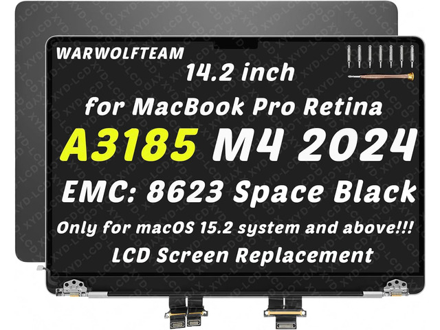 14inch Compatible with MacBook Pro A3185 M4 Pro/Max 2024 EMC 8623 MX2J3LL/A MX2K3LL/A 3024 x 1964 LCD LED Screen Replacement Whole Hinge-up...