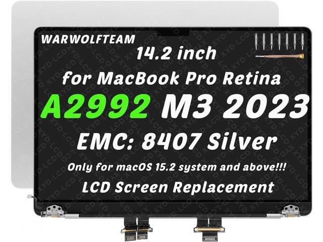 Compatible with MacBook Pro A2992 Retina M3 Pro/Max 2023 EMC 8407 LCD LED Screen Replacement Whole Hinge-up Assembly 14.2in 3024 x 1964(Silver)