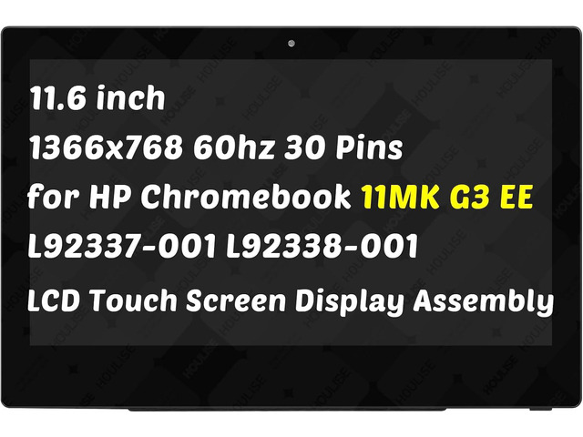 Replacement for HP Chromebook x360 11MK G3 EE 2-in-1 L92337-001 L92338-001 11.6' 30 Pins 60Hz LCD Touch Screen Display Digitizer Assembly (for...