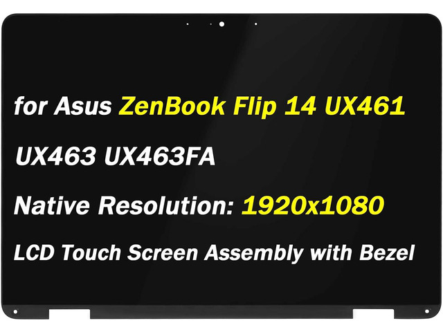 Replacement 14' for Asus ZenBook Flip 14 UX461 UX461U UX461UN UX461UA 1920x1080 FHD LCD Display Screen + Touch Digitizer + Bezel Frame Assembly