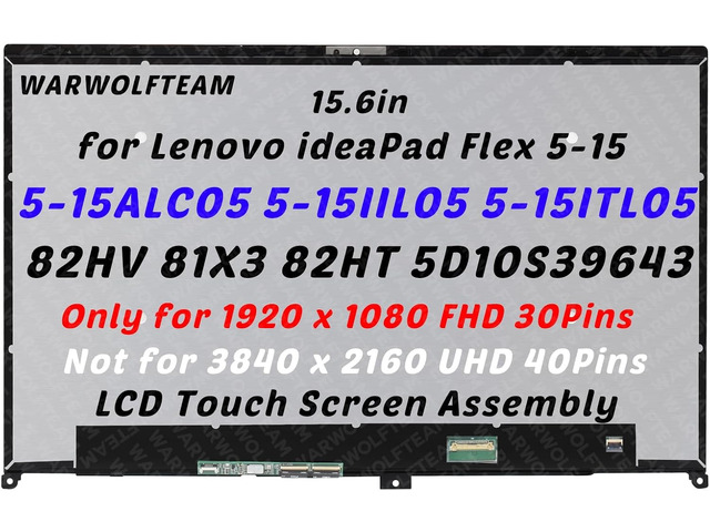 Compatible with Lenovo IdeaPad Flex 5-15 5-15ALC05 5-15IIL05 5-15ITL05 82HT 81X3 82HV 5D10S39643 15.6' 1920 x 1080 FHD 30Pins LCD Display Touch...