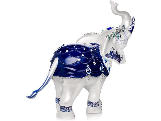 The Hamilton Collection Sparkling Blue Willow Hand-Painted Elephant Figurine Adorned with Swarovski Crystals