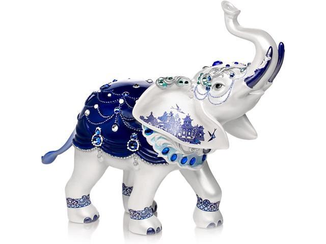 The Hamilton Collection Sparkling Blue Willow Hand-Painted Elephant Figurine Adorned with Swarovski Crystals