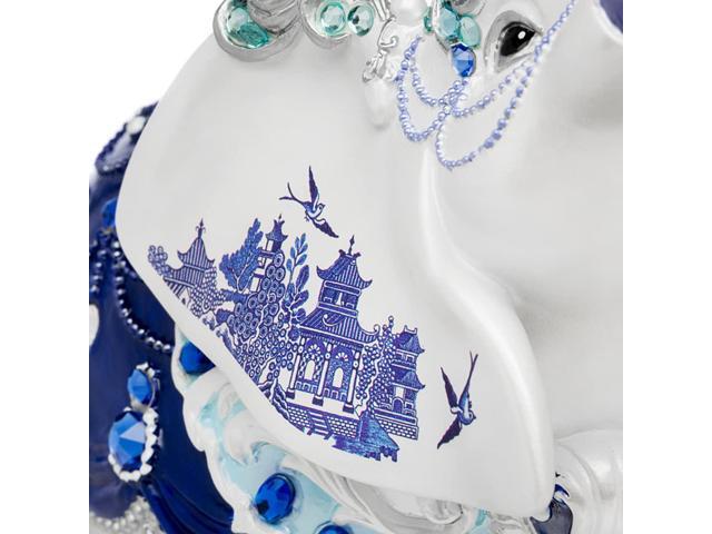 The Hamilton Collection Sparkling Blue Willow Hand-Painted Elephant Figurine Adorned with Swarovski Crystals