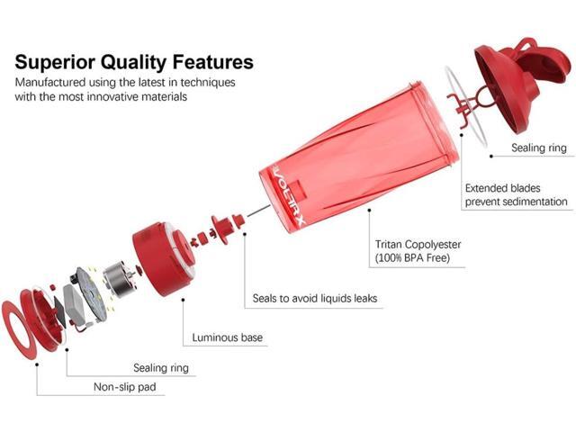 VOLTRX Electric Shaker Bottle - Vortex Boost Portable USB C Rechargeable Protein Blender Shake Mixer BPA Free Waterproof 24 oz Red