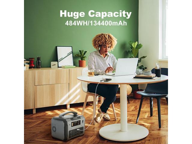 Portable Power Station; 500W Solar Generator with 484Wh Backup Lithium Battery; 110V AC Outlets; USB-C PD 100W; Outdoor Generators with LED...