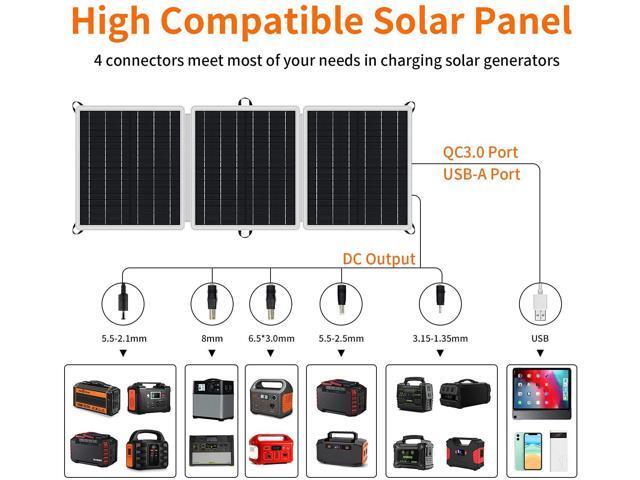 Gofort 60w 18v Portable Solar Panel, Foldable Solar Charger With Usb, 18v Dc, Qc 3.0 Output, Compatible With Solar Generator Power Station Phones...