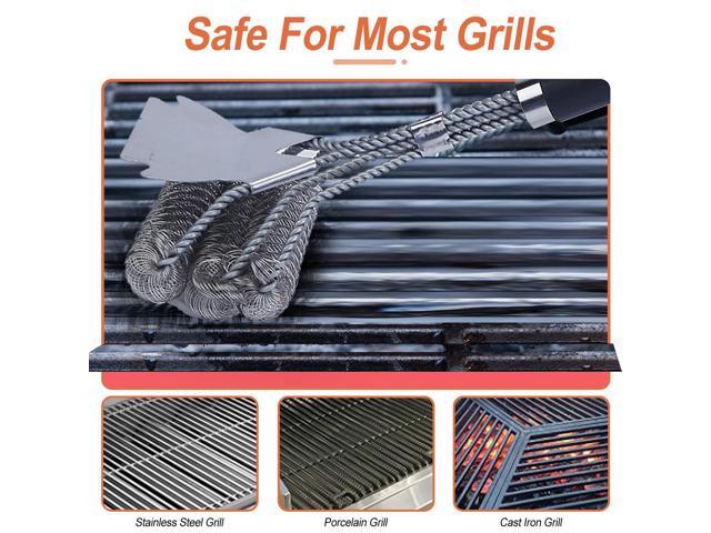 BBQ Grill Cleaning Brush Stainless Steel Barbecue Cleaner Scraper 16.5in Handle Stiff Wire Bristles For Grill Cooking Grates