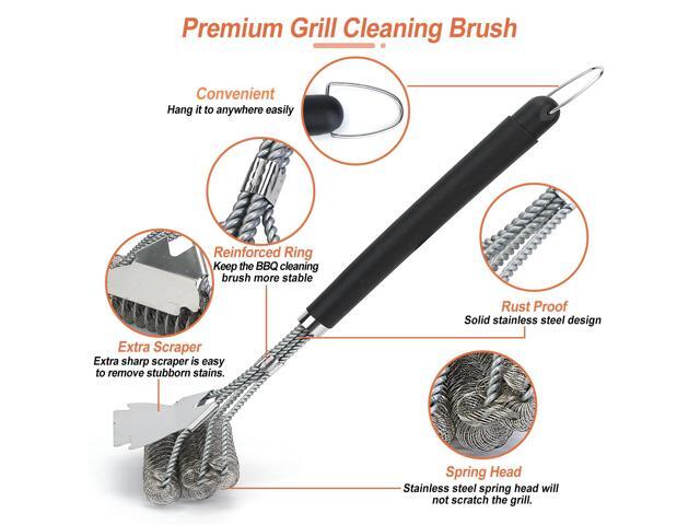 BBQ Grill Cleaning Brush Stainless Steel Barbecue Cleaner Scraper 16.5in Handle Stiff Wire Bristles For Grill Cooking Grates