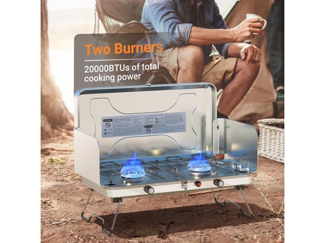 Outdoor Propane Camping Stove; 20; 000 BTUs Portable Camping Stove with 2 Burners; Easy to Clean; Camp Stove for Car Camping; Tailgating; BBQ;...